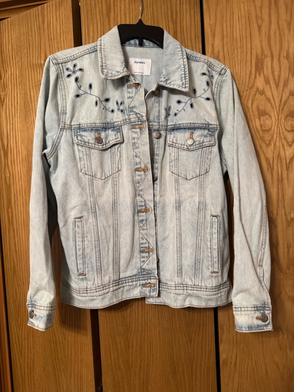 Old Navy Light Blue Denim Jacket with Navy Embroidery